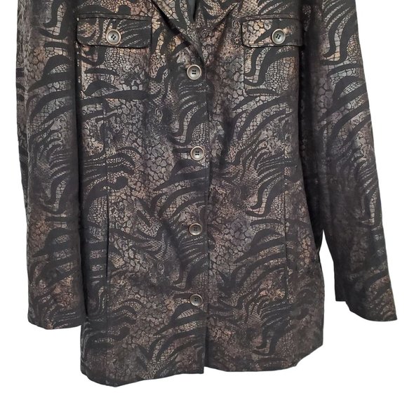 Chico's XL Size 3 Jacket Blazer Linen Blend Safari Exotic Animal Print Pockets - Picture 5 of 10